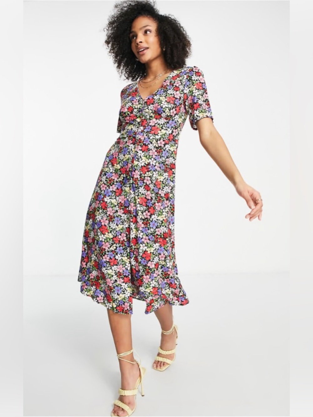 Nobody's Child Floral Mix Button Tea Midi Dress  - Size 4